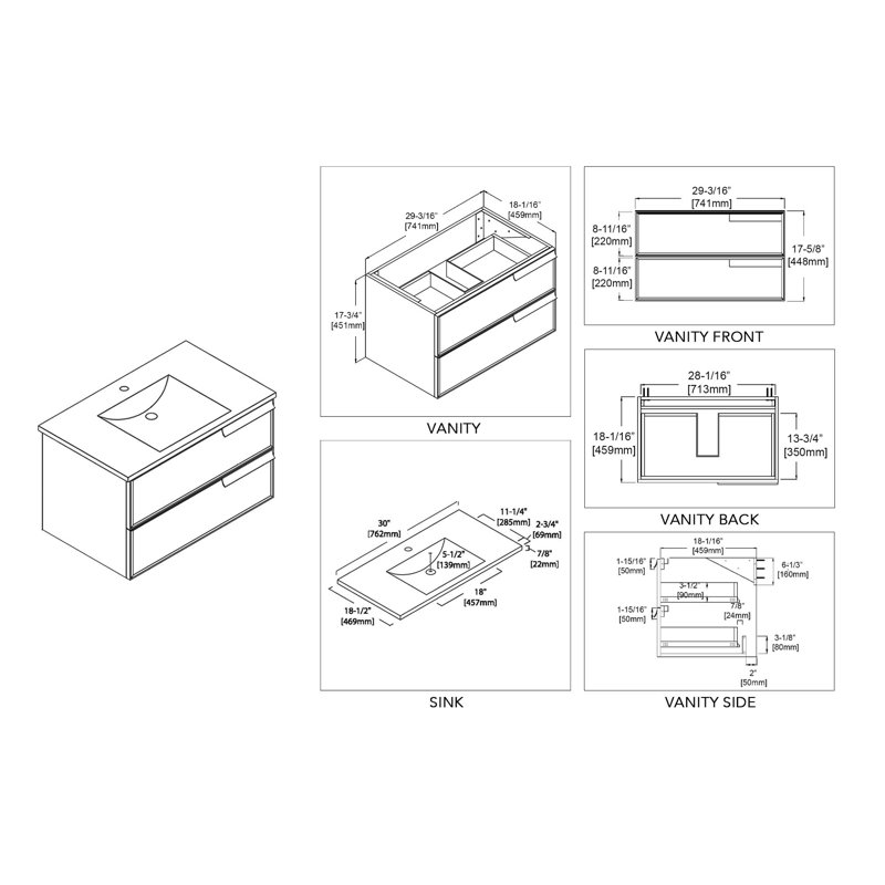 Blossom 30'' Wall Mounted Single Bathroom Vanity with Sink Wayfair